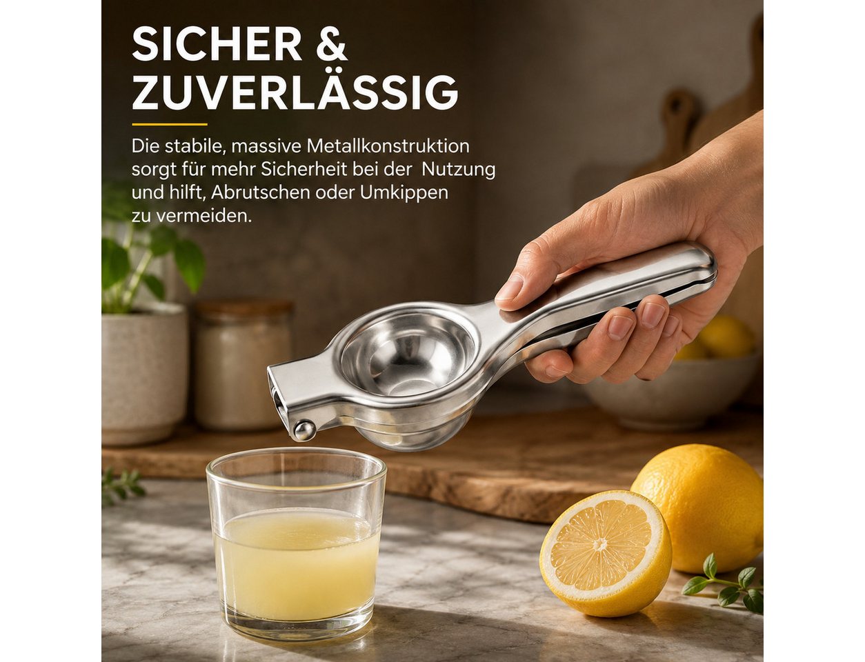 Fyrove Entsafter Manuelle Saftpresse aus Edelstahl, ergonomischer Griff, 0 W, Robuste Konstruktion aus hochwertigem Edelstahl Bild 5