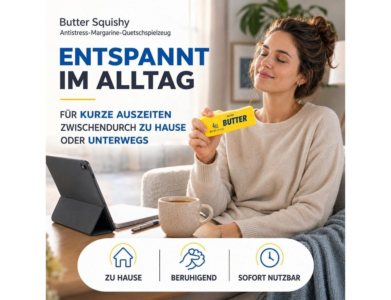 TK Gruppe Anti-Stress-Ball Butter Squishy - Antistress Margarine Quetsch Ablenkung Büro Bild 2