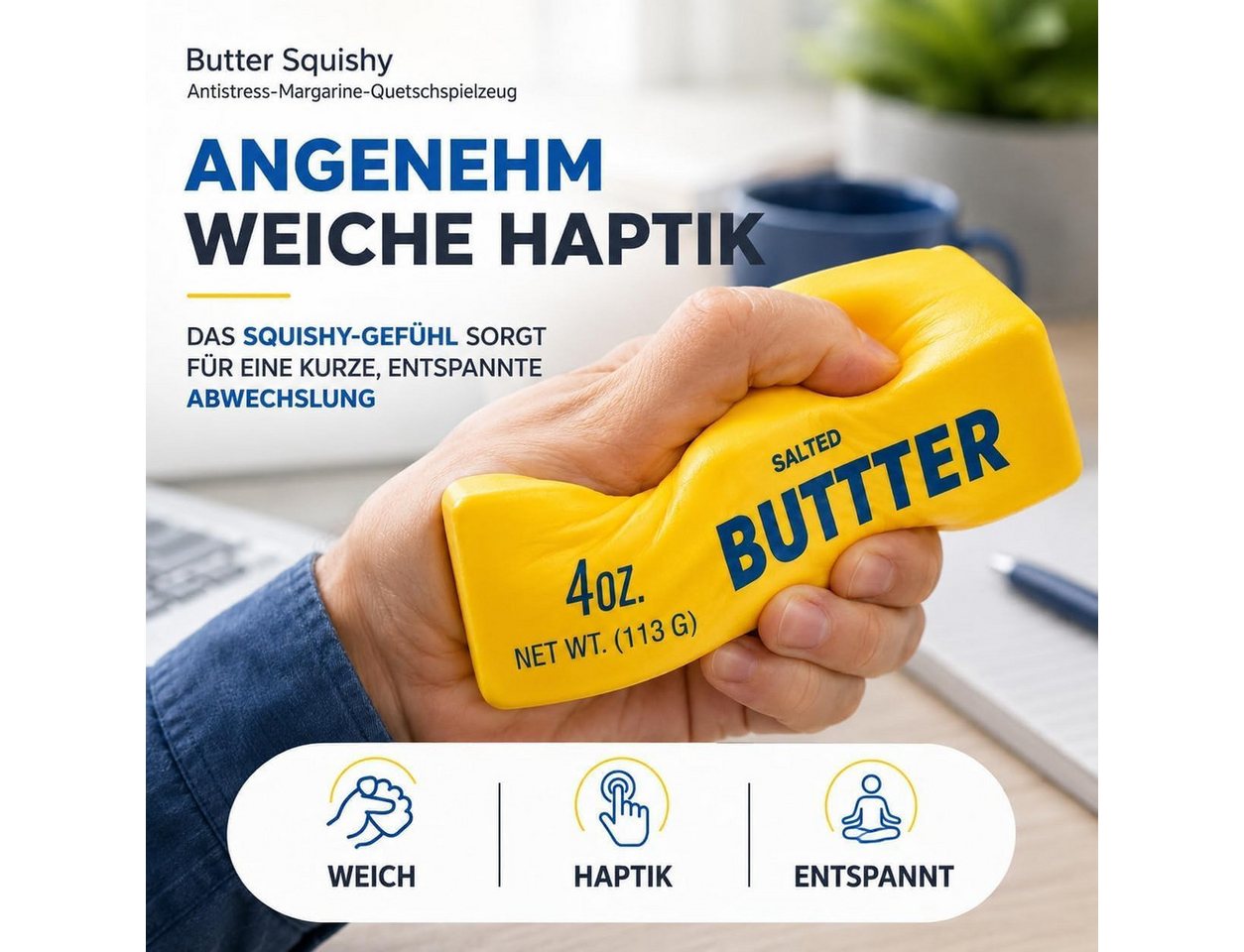 TK Gruppe Anti-Stress-Ball Butter Squishy - Antistress Margarine Quetsch Ablenkung Büro Bild 4