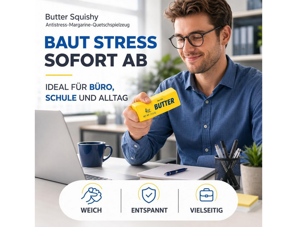 TK Gruppe Anti-Stress-Ball Butter Squishy - Antistress Margarine Quetsch Ablenkung Büro Bild 5