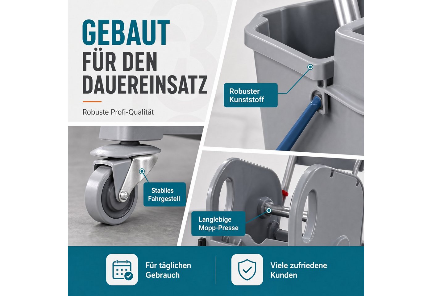 Bellanet Putzwagen bellanet Reinigungswagen mit Mopp-Presse für Gebäudereinigung, leise Bild 5