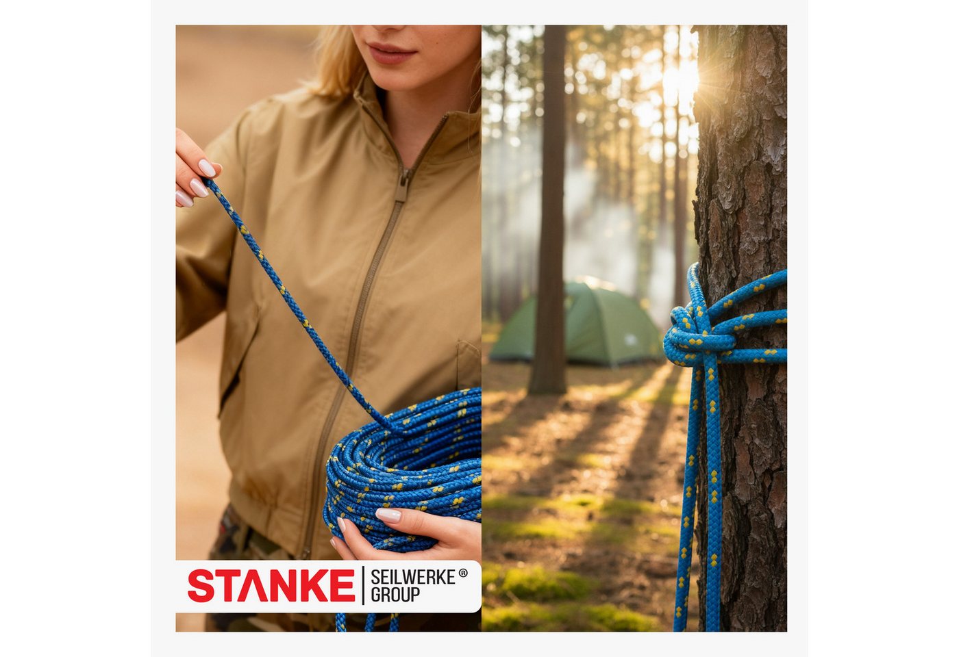 STANKE Seil Polypropylenseil 2 mm - 1 m Blau-Gelb Seil für Garten, Balkon, Dicke Schnur für Transport, Bauwesen, Segelzubehör PP Seil