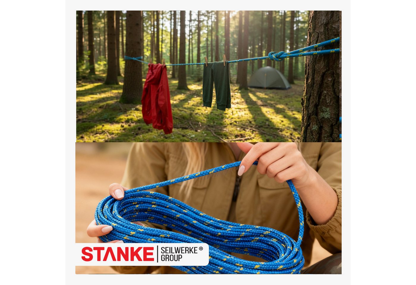 STANKE Seil Polypropylenseil 2 mm - 1 m Blau-Gelb Seil für Garten, Balkon, Dicke Schnur für Transport, Bauwesen, Segelzubehör PP Seil Bild 2