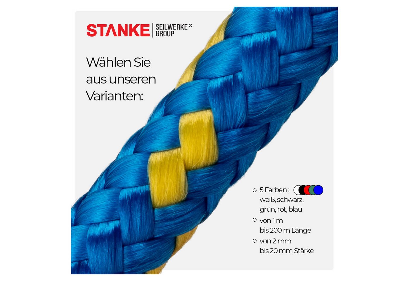 STANKE Seil Polypropylenseil 2 mm - 1 m Blau-Gelb Seil für Garten, Balkon, Dicke Schnur für Transport, Bauwesen, Segelzubehör PP Seil Bild 4