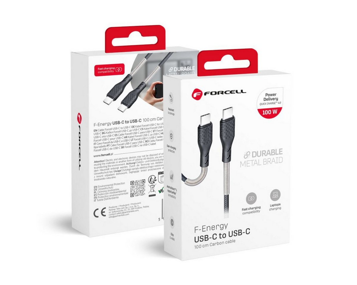 Forcell F-Energy USB-Kabel, USB-C, USB-C Stecker, 100W USB-C Kabel mit E-MARK Chip und Schnellladefunktion