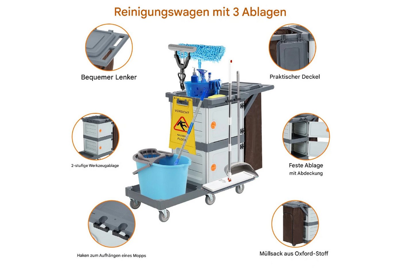 GarveeMore Putzwagen, (3-stufiger, 1-St., mit 30-Gallonen-Beutel), 200 lb Tragkraft Bild 3