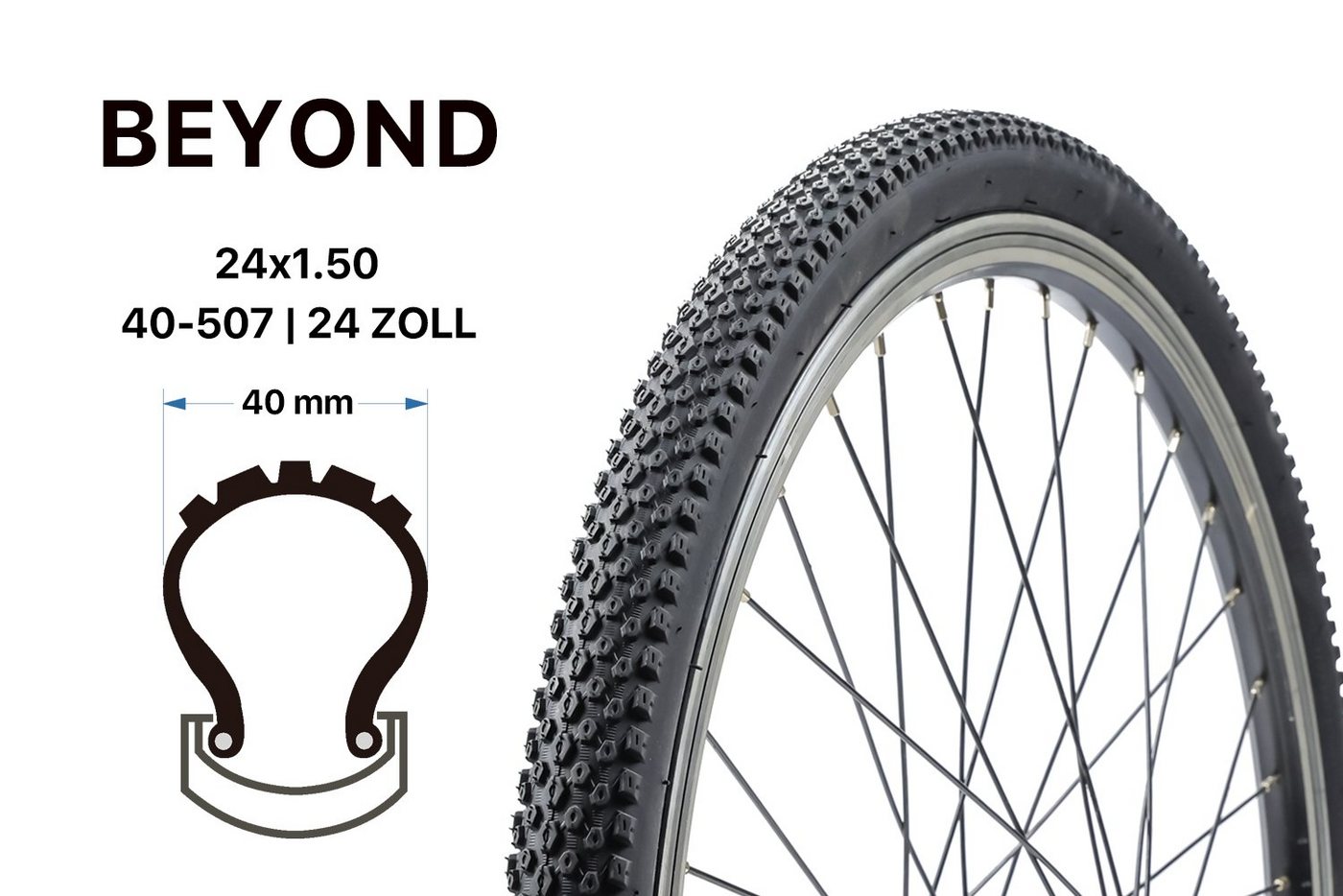 BEYOND Fahrradreifen 24 Zoll Fahrrad Reifen Beyond 24x1.50 City Bike Trekking 40-507 Schwa, (1-tlg) Bild 4
