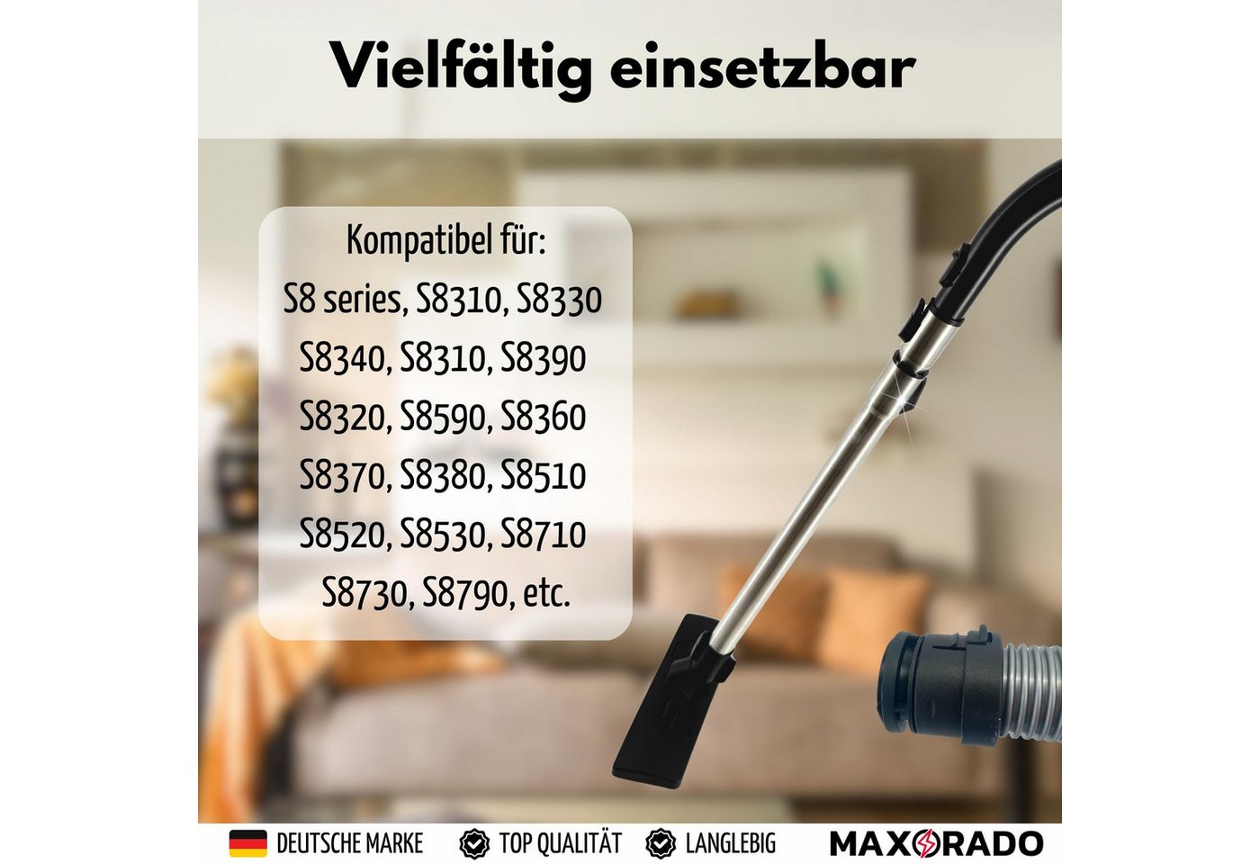 Maxorado Staubsaugerdüsen-Set Rohr Staubsauger Bodendüse Schlauch Griff für Miele S8 S8000 C3 SBD, Zubehör für Miele PowerLine Silence Ersatzteile Kombidüse, S8340 S8390 83790 C3 EcoLine Cat&Dog Bild 4