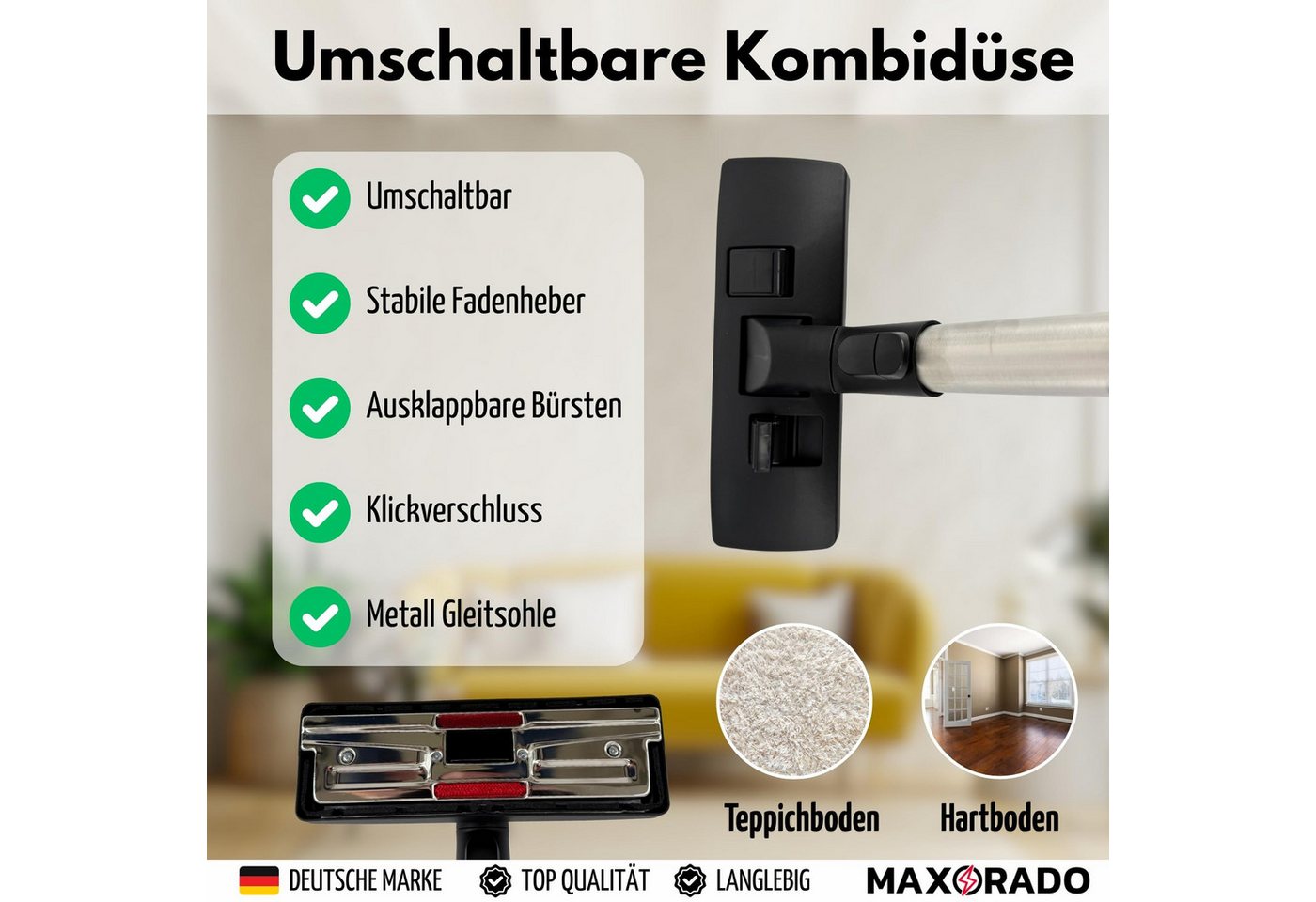 Maxorado Staubsaugerdüsen-Set Rohr Staubsauger Bodendüse Schlauch Griff für Miele S8 S8000 C3 SBD, Zubehör für Miele PowerLine Silence Ersatzteile Kombidüse, S8340 S8390 83790 C3 EcoLine Cat&Dog Bild 5