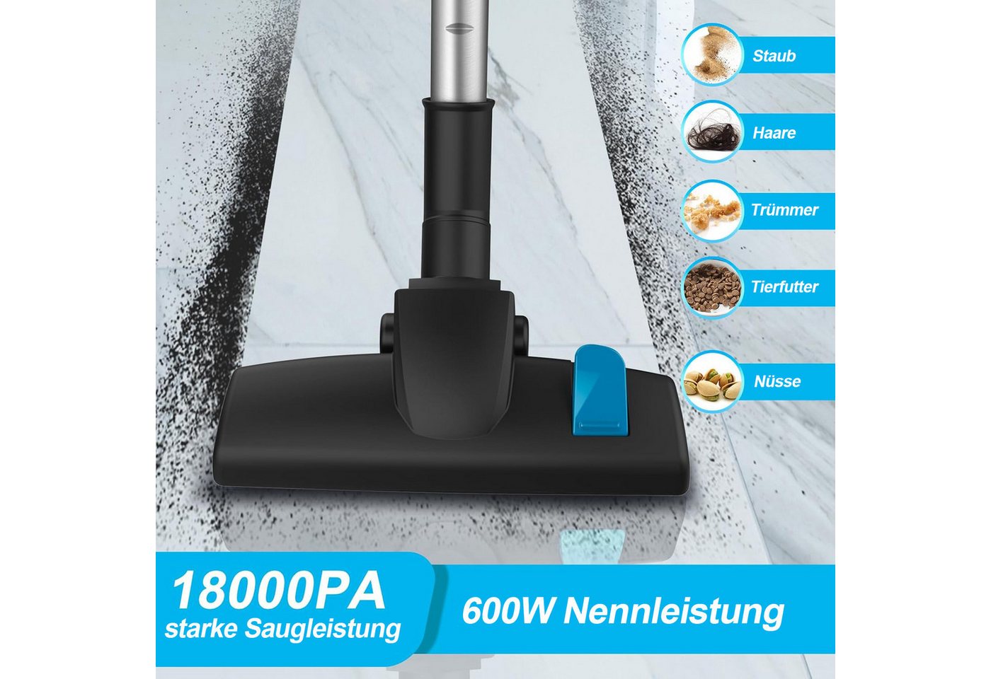 INSE Stielstaubsauger I5, 600 W, beutellos, 18KPa Saugleistung, 6M Kabel, 2-in-1-Bodenbürste, 1 L Staubbehälter