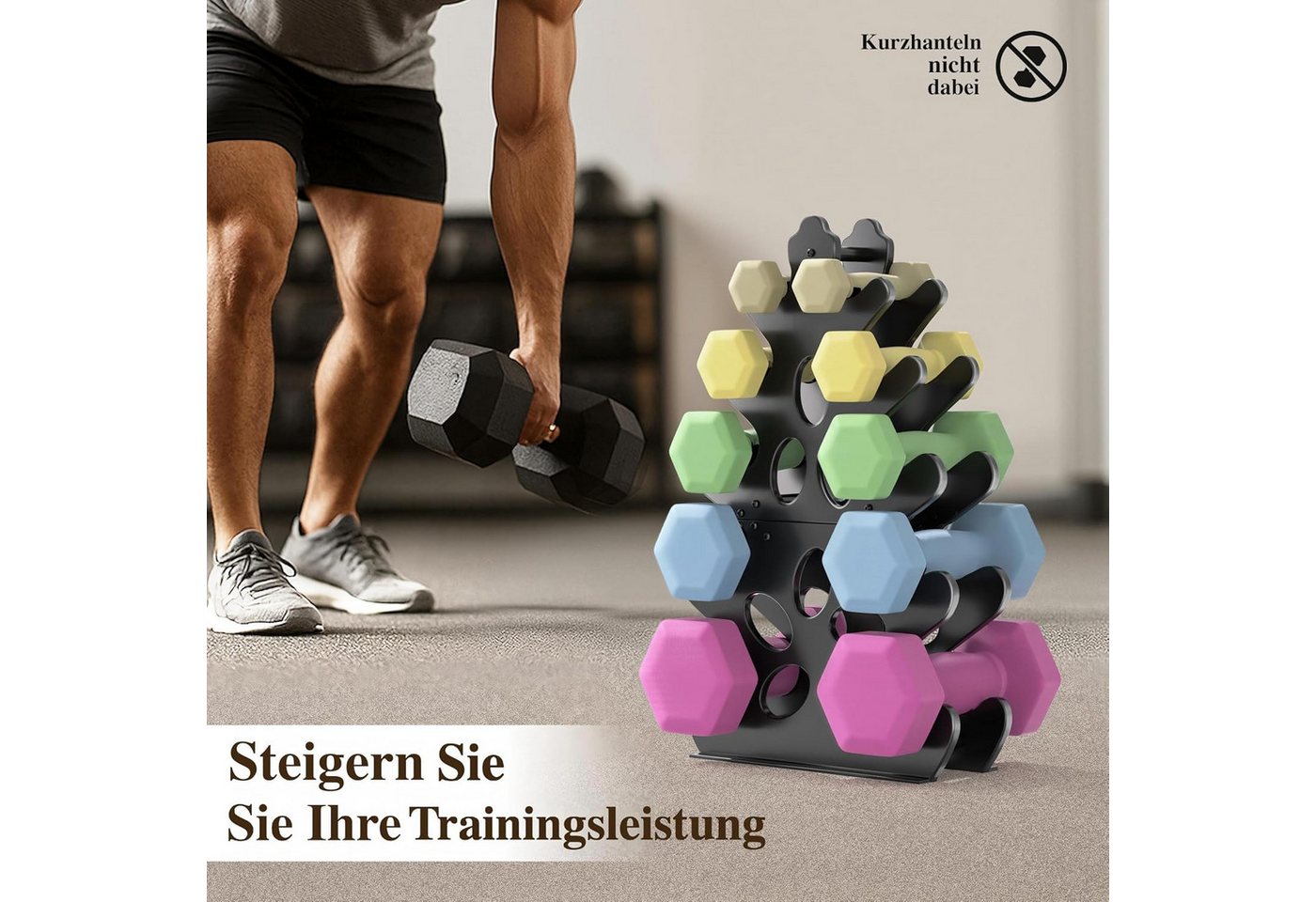 niffgaff Kurzhantelständer 5-stufige Hantelablage, A-Rahmen Hantelhalter, (1-St), Platzsparend mit Silikonauflagen, werkzeuglos aufbaubar