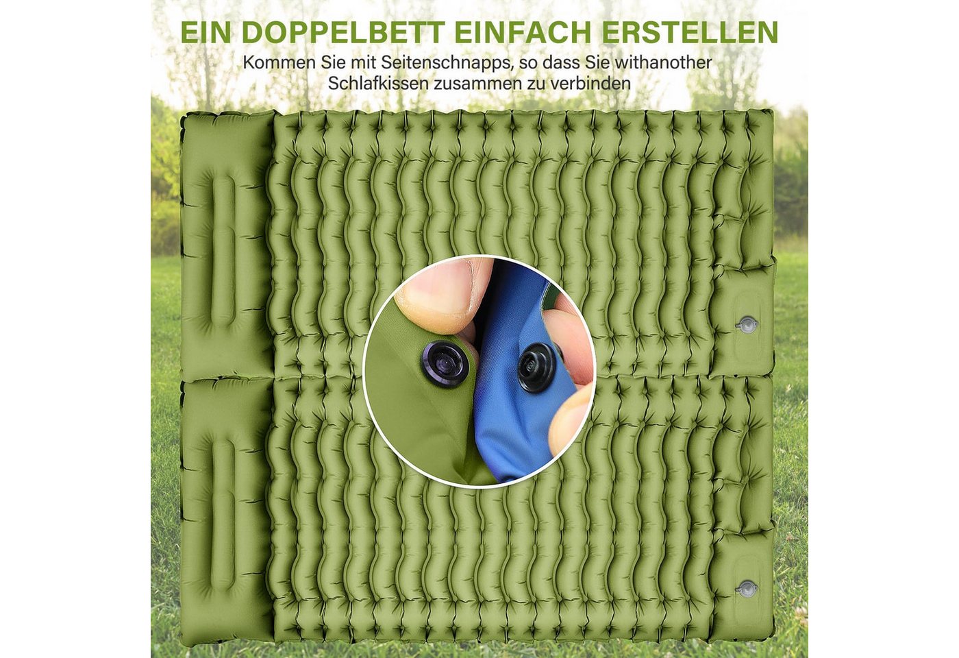 Fyrove Isomatte Camping, Ultraleicht Camping Luftmatratze mit Fußpumpe & Kissen, (Aufblasbare Matratze Kompakte und Leichte, Campingmatte für Wandern Strand Outdoor), Trekking, Reisen und Strand Bild 2
