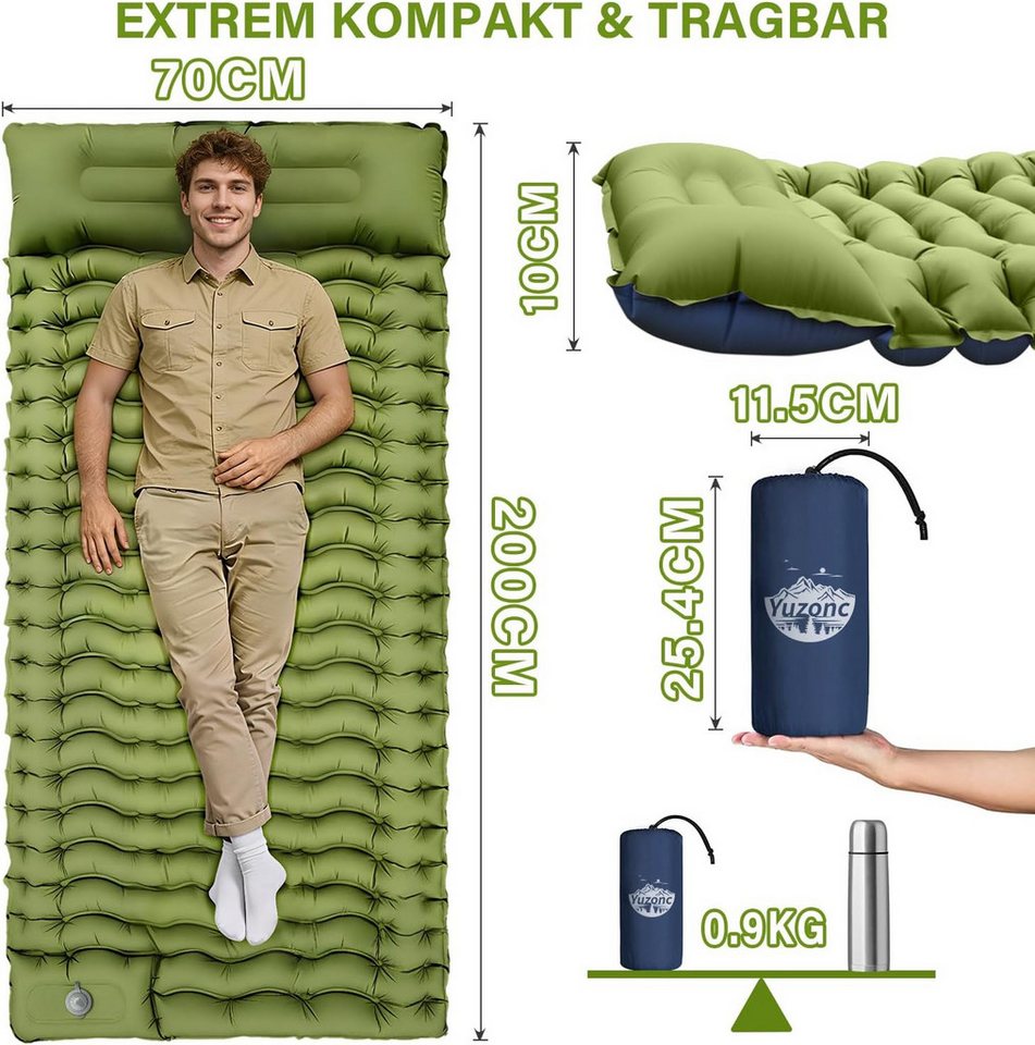 Fyrove Isomatte Camping, Ultraleicht Camping Luftmatratze mit Fußpumpe & Kissen, (Aufblasbare Matratze Kompakte und Leichte, Campingmatte für Wandern Strand Outdoor), Trekking, Reisen und Strand Bild 3