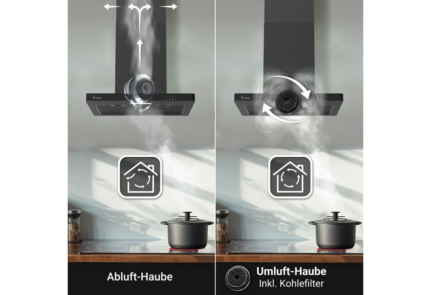 KKT KOLBE Wandhaube Dunstabzugshaube 60cm DELTA350S 60cm / Schwarz / Wandhaube / Abzugshaube / Druckknopf / 3 Stufen / LED