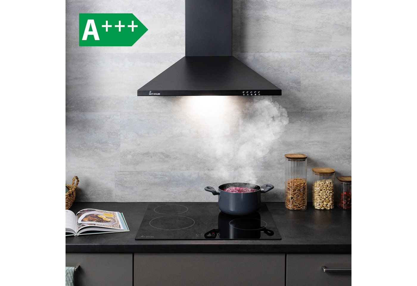 KKT KOLBE Wandhaube Dunstabzugshaube 60cm PLUS350S Wandhaube / Abzugshaube / Abluft / Umluft / Schwarz / LED