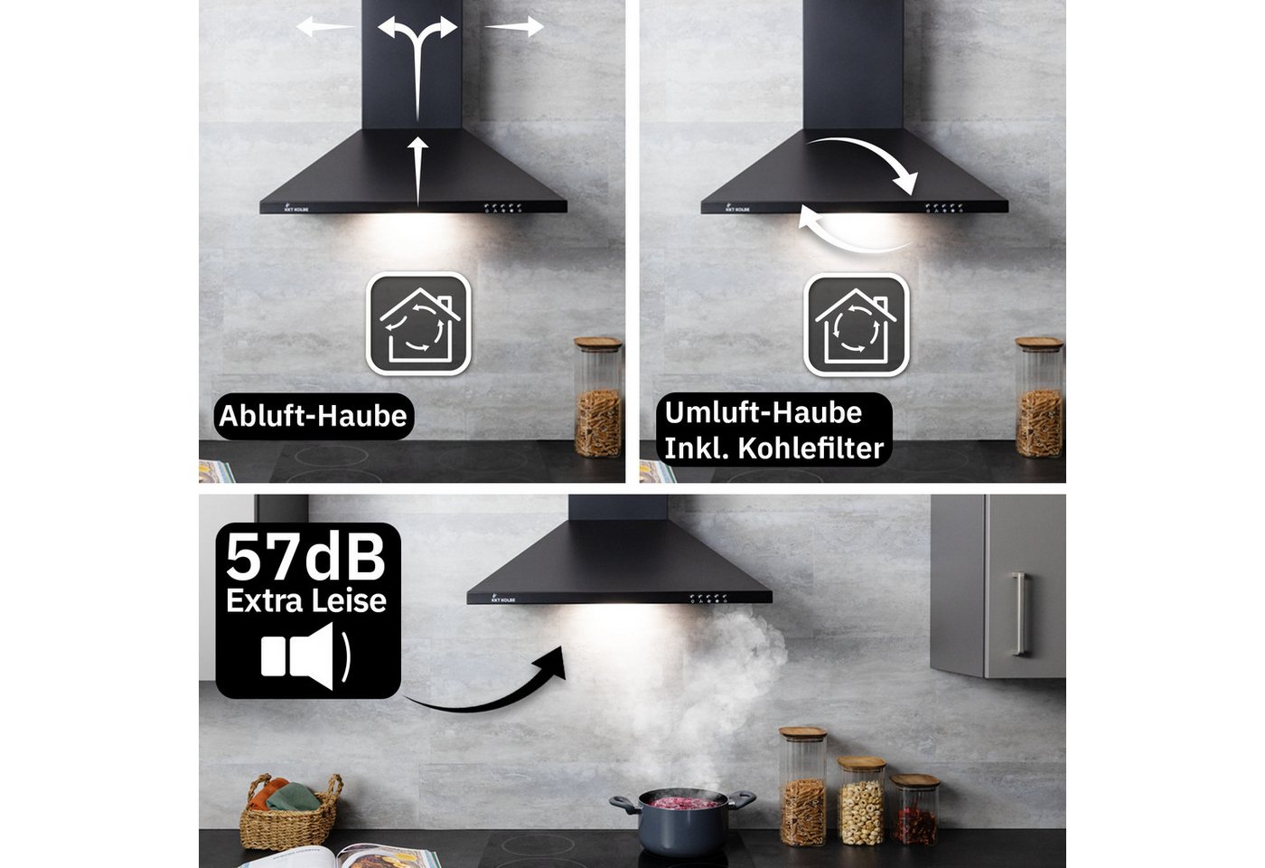 KKT KOLBE Wandhaube Dunstabzugshaube 60cm PLUS350S Wandhaube / Abzugshaube / Abluft / Umluft / Schwarz / LED Bild 4