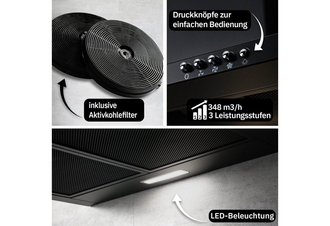 KKT KOLBE Wandhaube Dunstabzugshaube 60cm PLUS350S Wandhaube / Abzugshaube / Abluft / Umluft / Schwarz / LED Bild 5