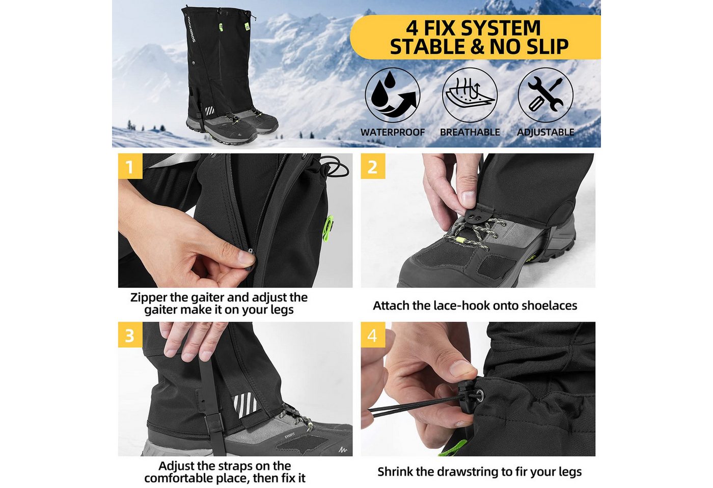 ROCKBROS Gamaschen Gamaschen Wasserdicht Warm Regengamaschen Schnee Gaiters zum Outdoor, Abriebfest, wasser- und winddicht Bild 2
