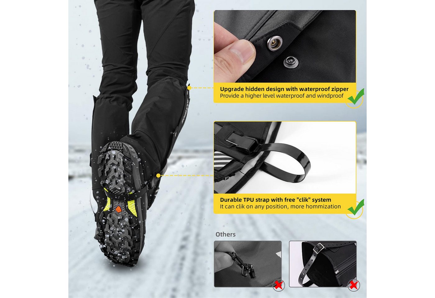 ROCKBROS Gamaschen Gamaschen Wasserdicht Warm Regengamaschen Schnee Gaiters zum Outdoor, Abriebfest, wasser- und winddicht Bild 5