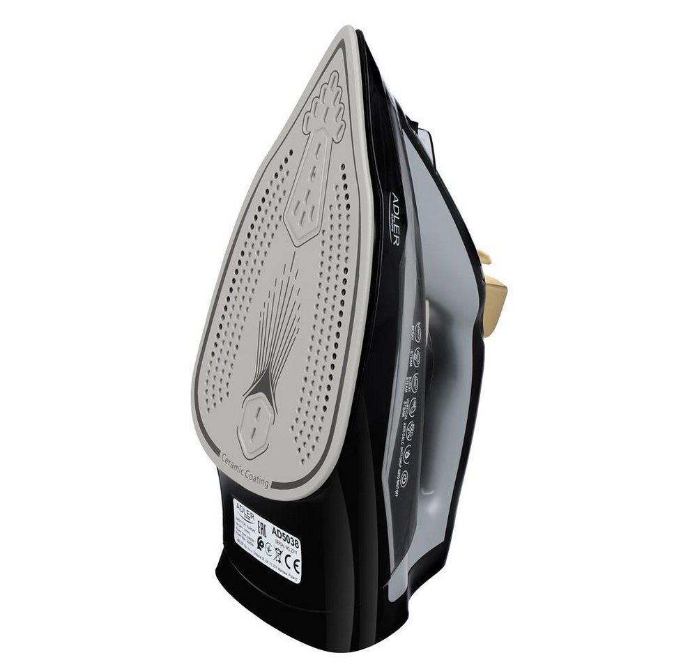 Adler Dampfbügeleisen AD 5038, 3000 W, Bügeleisen, Keramiksohle, 350ml Wassertank, schwarz, gold
