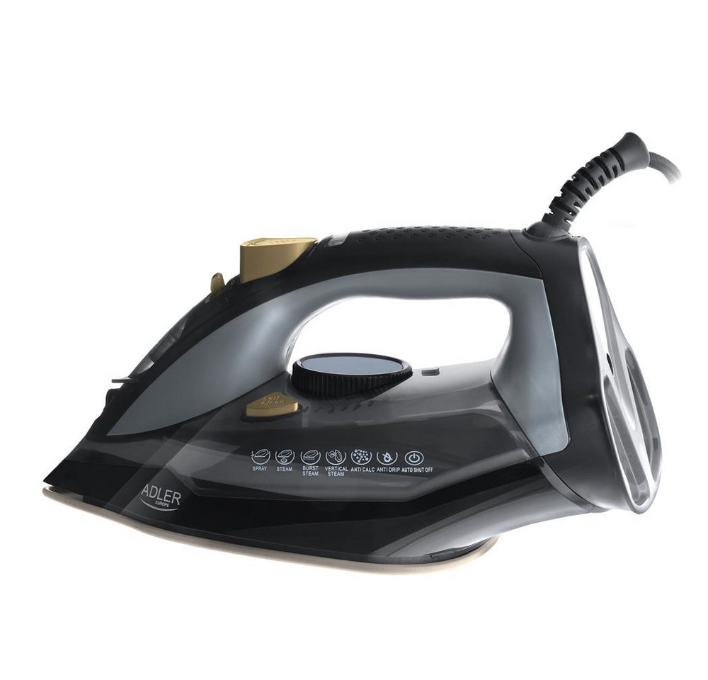Adler Dampfbügeleisen AD 5038, 3000 W, Bügeleisen, Keramiksohle, 350ml Wassertank, schwarz, gold Bild 3