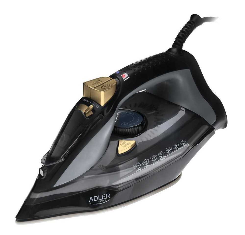 Adler Dampfbügeleisen AD 5038, 3000 W, Bügeleisen, Keramiksohle, 350ml Wassertank, schwarz, gold Bild 4