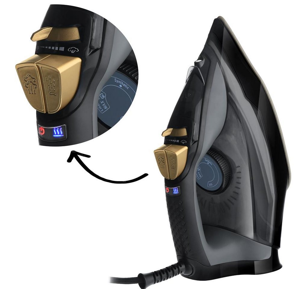 Adler Dampfbügeleisen AD 5038, 3000 W, Bügeleisen, Keramiksohle, 350ml Wassertank, schwarz, gold Bild 5
