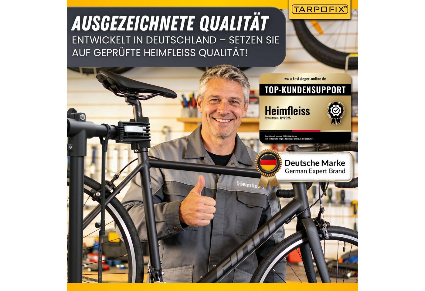 Tarpofix® Fahrrad-Montageständer Fahrrad Montageständer 30 kg klappbar Reparaturständer, Schwarz: Fahrrad Reparaturständer schwarz mit 360° Klemmkopf Bild 3