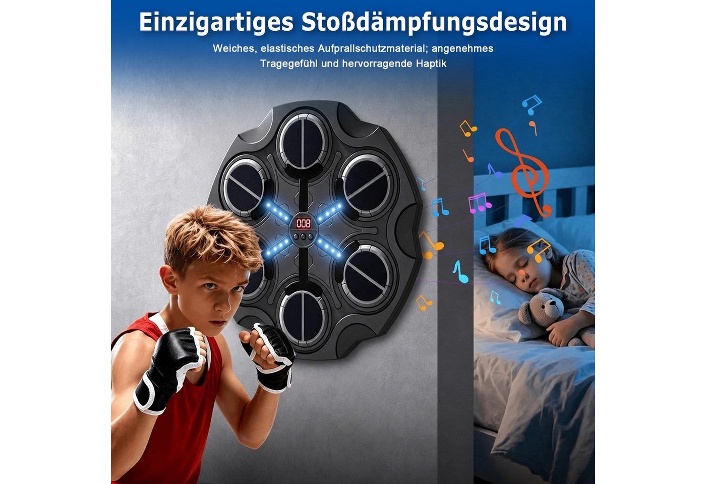 AKKEE Boxmaschine Musik Boxmaschine mit Bluetooth, LED, Music Boxing Machine für Kinder, Intelligentes Boxtraining mit Handschuhen, Reaktions, Fitness Training Bild 2