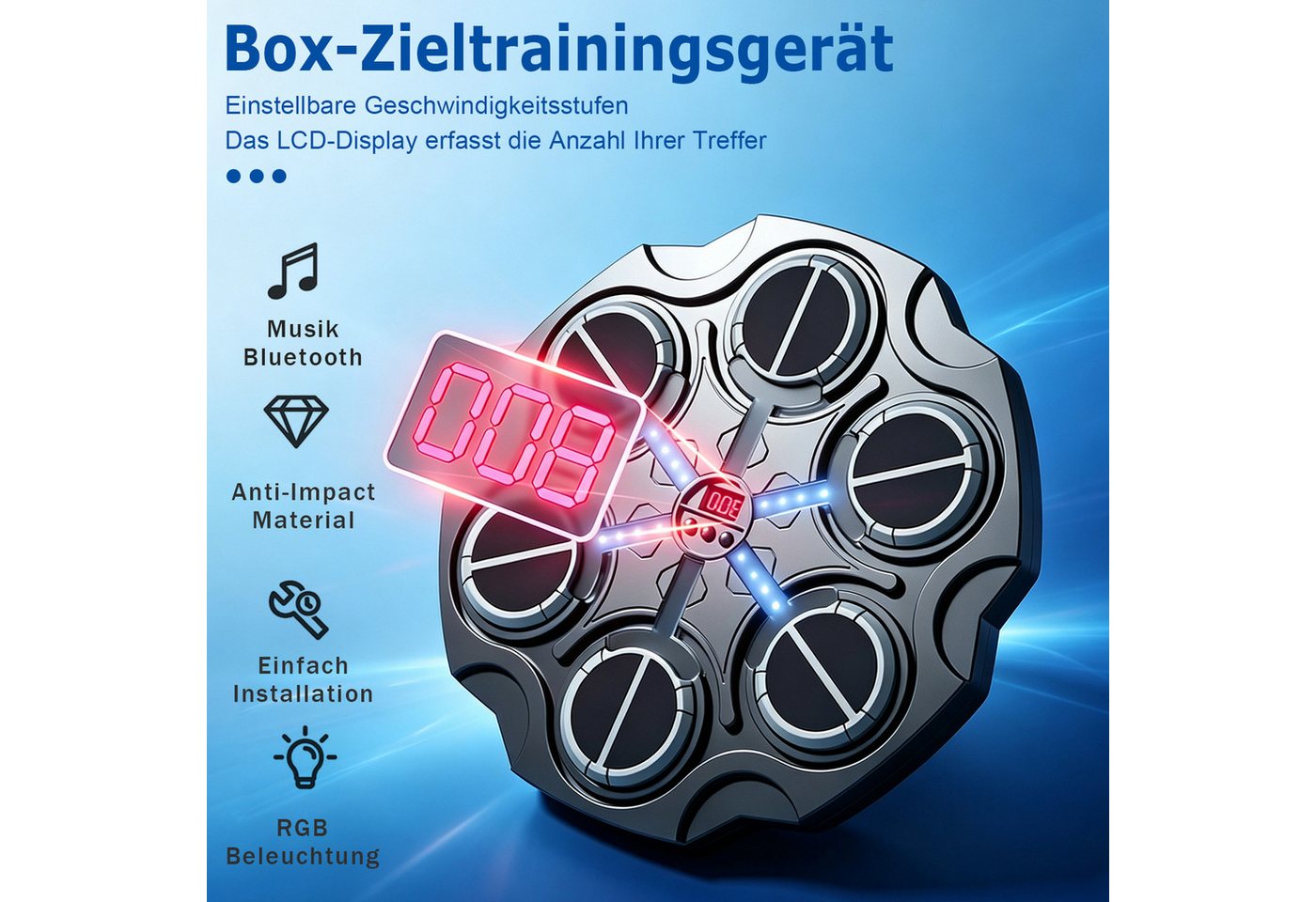 AKKEE Boxmaschine Musik Boxmaschine mit Bluetooth, LED, Music Boxing Machine für Kinder, Intelligentes Boxtraining mit Handschuhen, Reaktions, Fitness Training Bild 3