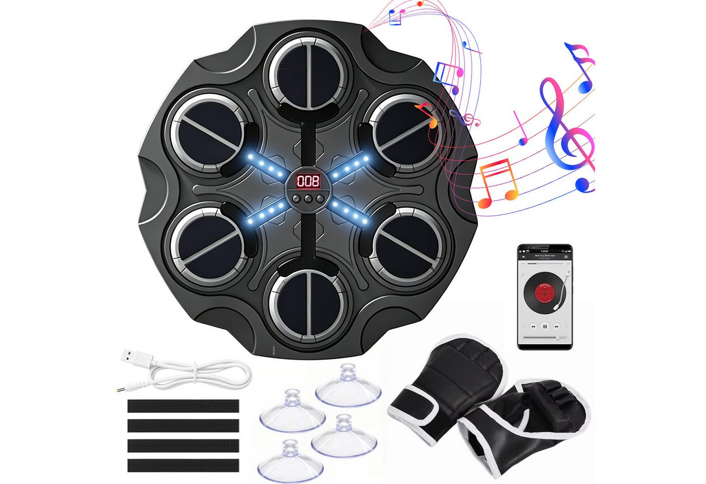AKKEE Boxmaschine Musik Boxmaschine mit Bluetooth, LED, Music Boxing Machine für Kinder, Intelligentes Boxtraining mit Handschuhen, Reaktions, Fitness Training Bild 5