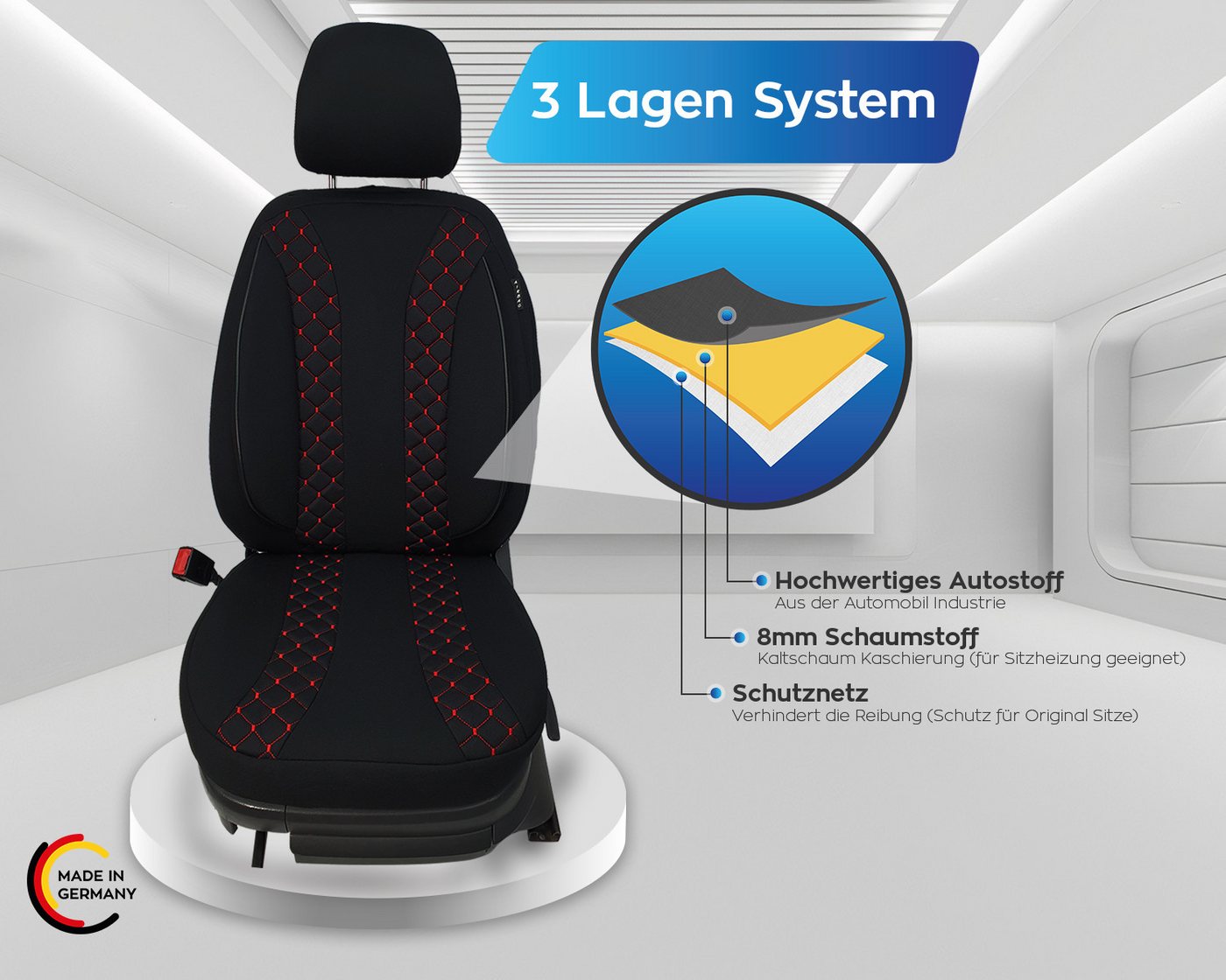 BREMER SITZBEZÜGE Autositzbezug für Toyota Yaris BJ ab 2021 (N302), Set, 2-tlg., Schonbezüge Sitzbezüge Fahrer und Beifahrer, in Schwarz/Rot