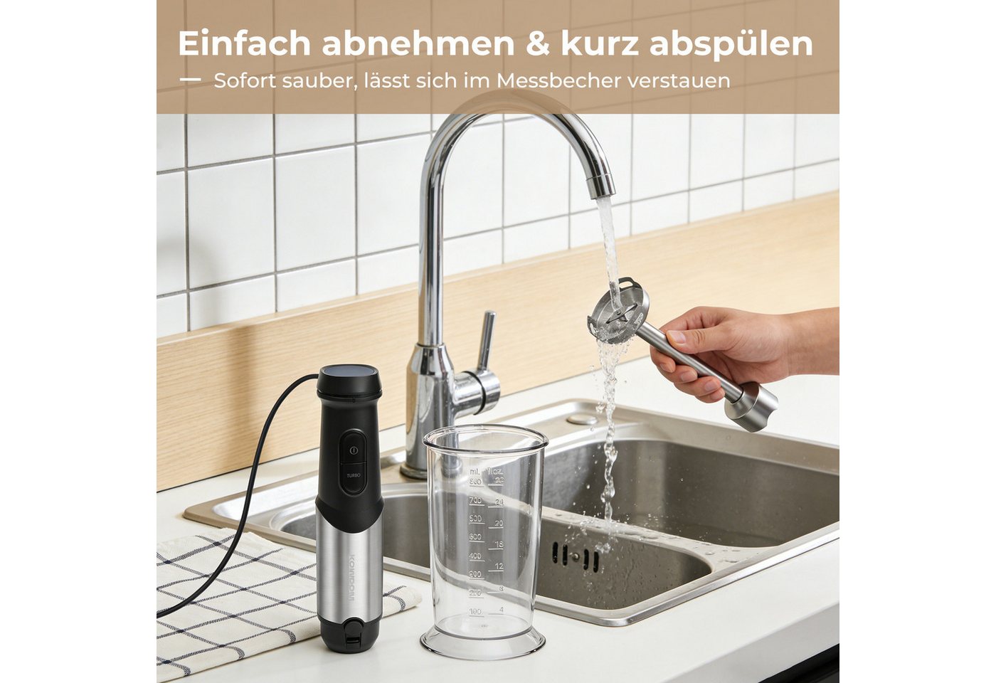 kowdom Stabmixer 1200W Stabmixer Edelstahl,12 Stufen,Turbotaste,800ml Becher, 1200 W Bild 5