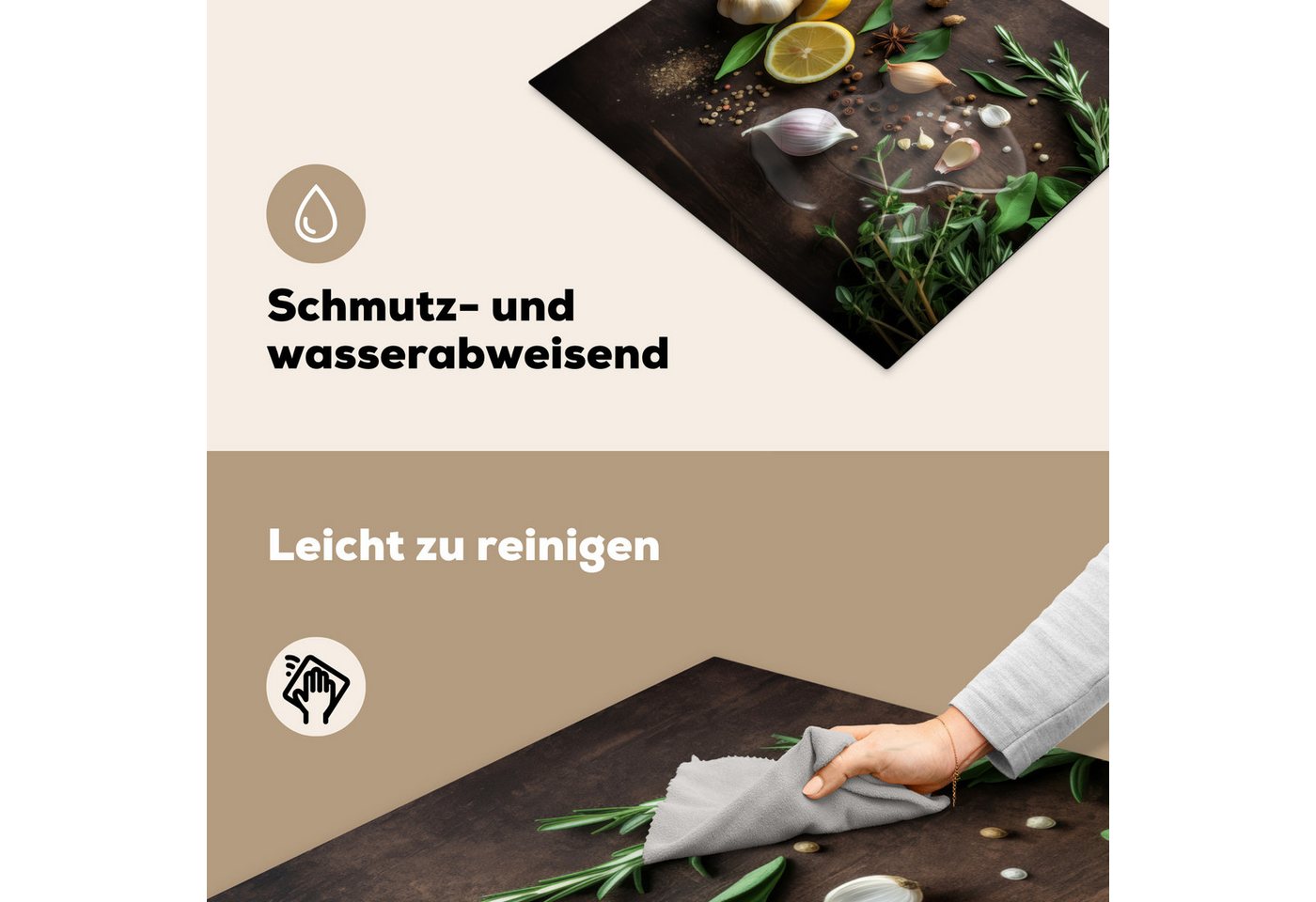 MuchoWow Herd-Abdeckplatte Kräuter - Zitrone - Früchte - Holzdruck, Vinyl, (1 tlg), Ceranfeldabdeckung Küche, Herdabdeckplatte Einteilig, 60x52 cm Bild 2