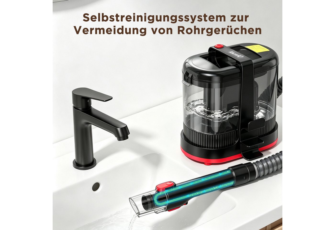 VacniQ Teppichreinigungsgerät Waschsauger 25000Pa Saugkraft, Teppichreiniger, 600W/1800W, Polsterreiniger Gerät, für Sofas,Teppiche,Auto,Matratze Bild 4