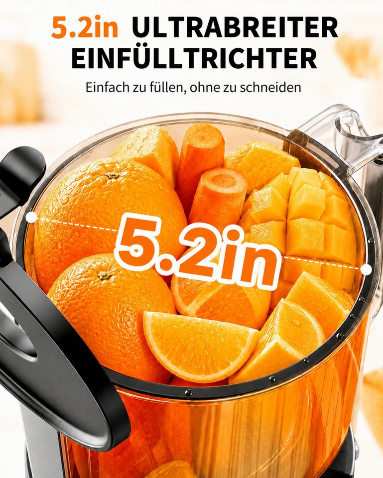Fyrove Slow Juicer Entsafter Gemüse und Obst Testsieger, 2L mit 140mm XL-Einfüllschacht, 400 W, Elektrische Juicer Machine für Familien mit 2 Gläsern Bild 2