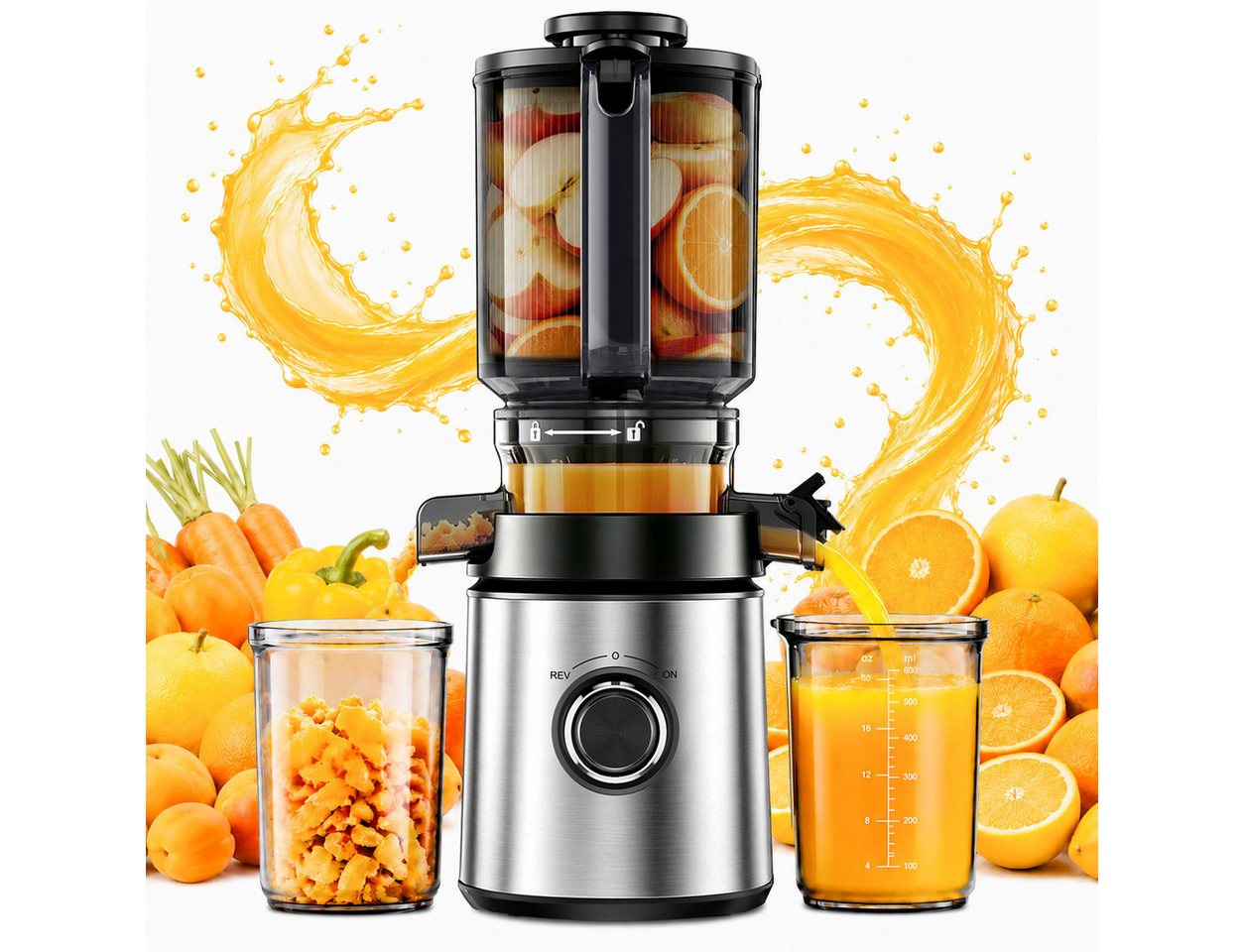 Fyrove Slow Juicer Entsafter Gemüse und Obst Testsieger, 2L mit 140mm XL-Einfüllschacht, 400 W, Elektrische Juicer Machine für Familien mit 2 Gläsern Bild 3