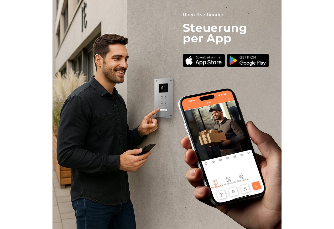 Balter Video-Türsprechanlage Entri Set L Video Türsprechanlage 2 Monitore (2-tlg., Smartphone App, 2 Monitore)