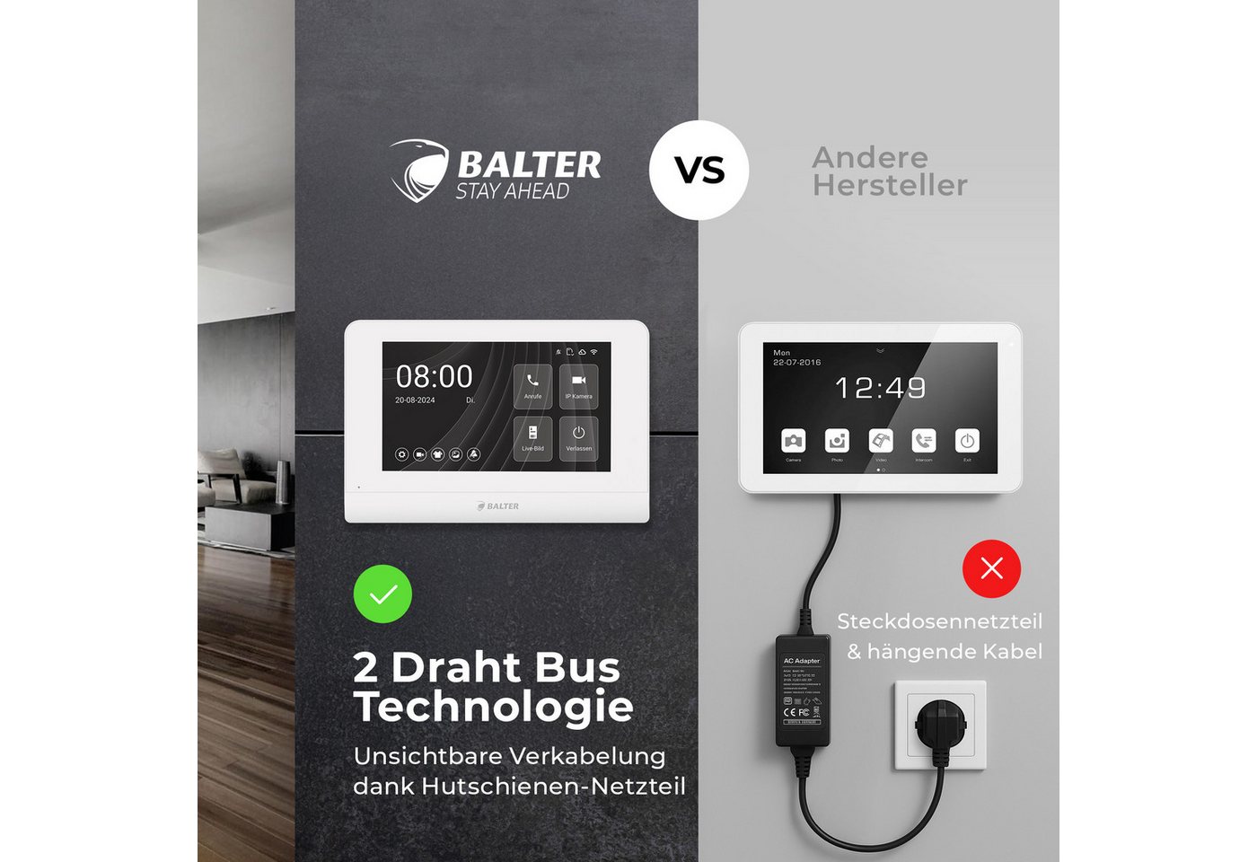 Balter Video-Türsprechanlage Entri Set L Video Türsprechanlage 2 Monitore (2-tlg., Smartphone App, 2 Monitore) Bild 3