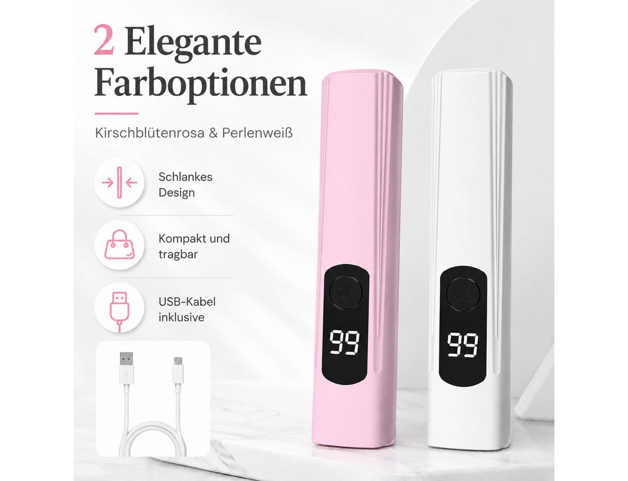 XEOOCE UVC-Leuchtmittel UV Nagellampe für Gelnägel, Wiederaufladbar, LED Lichthärtungsgerät, 3 W, LED-Modul, Packung, USB-Ladekabel, Deckt alle Nägel ab, 300-mAh-Akku Bild 2