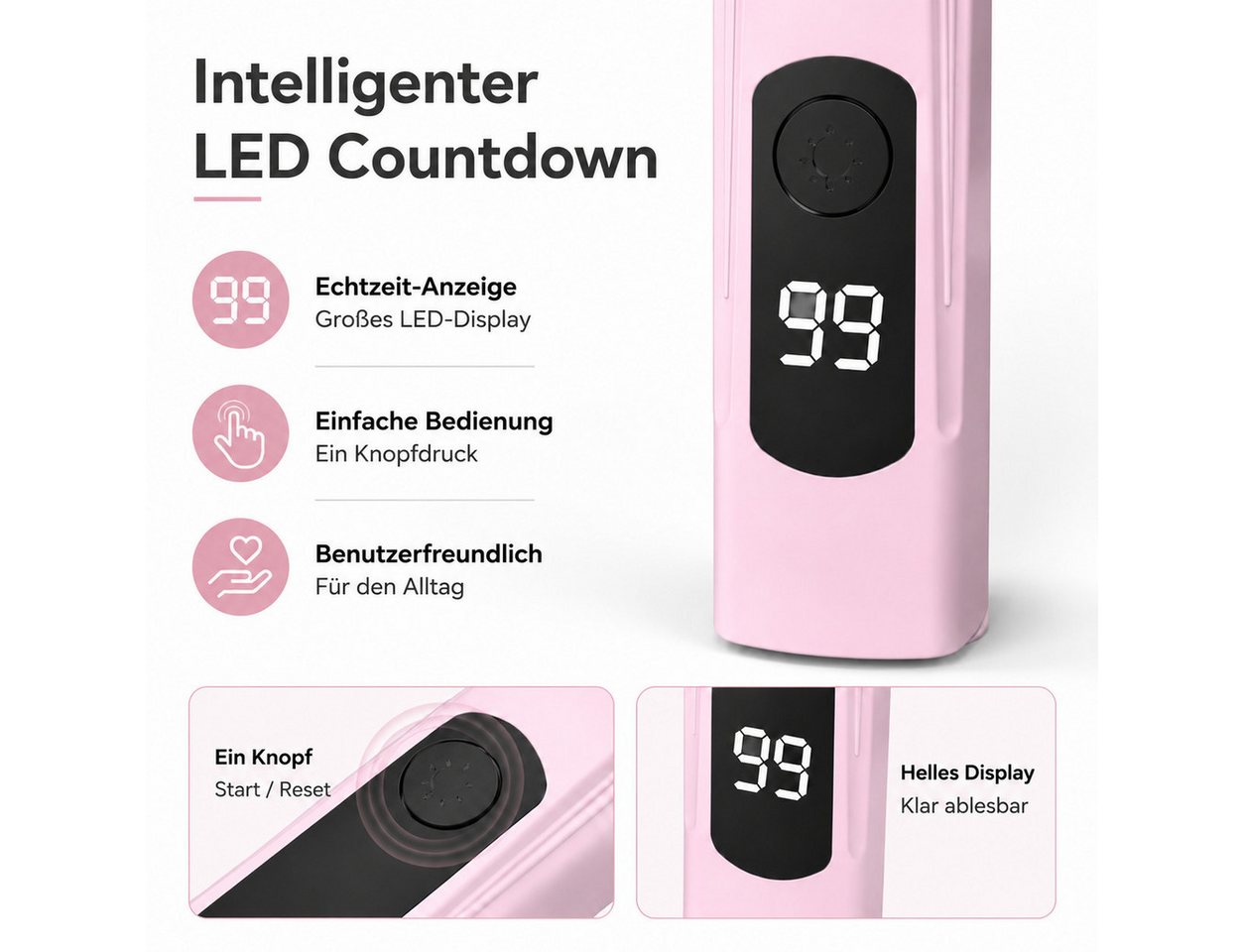 XEOOCE UVC-Leuchtmittel UV Nagellampe für Gelnägel, Wiederaufladbar, LED Lichthärtungsgerät, 3 W, LED-Modul, Packung, USB-Ladekabel, Deckt alle Nägel ab, 300-mAh-Akku Bild 3