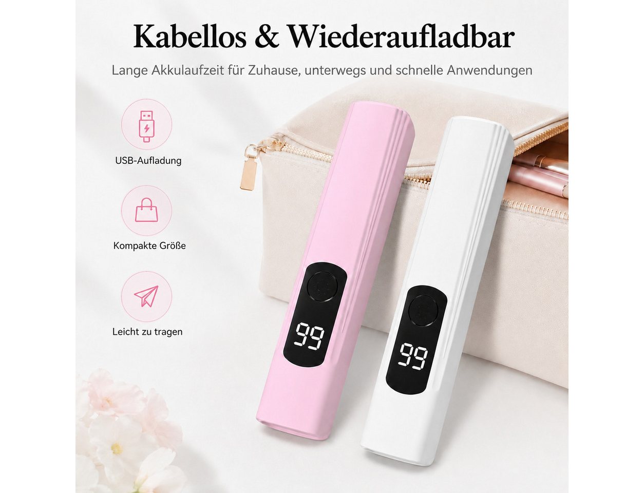 XEOOCE UVC-Leuchtmittel UV Nagellampe für Gelnägel, Wiederaufladbar, LED Lichthärtungsgerät, 3 W, LED-Modul, Packung, USB-Ladekabel, Deckt alle Nägel ab, 300-mAh-Akku Bild 4