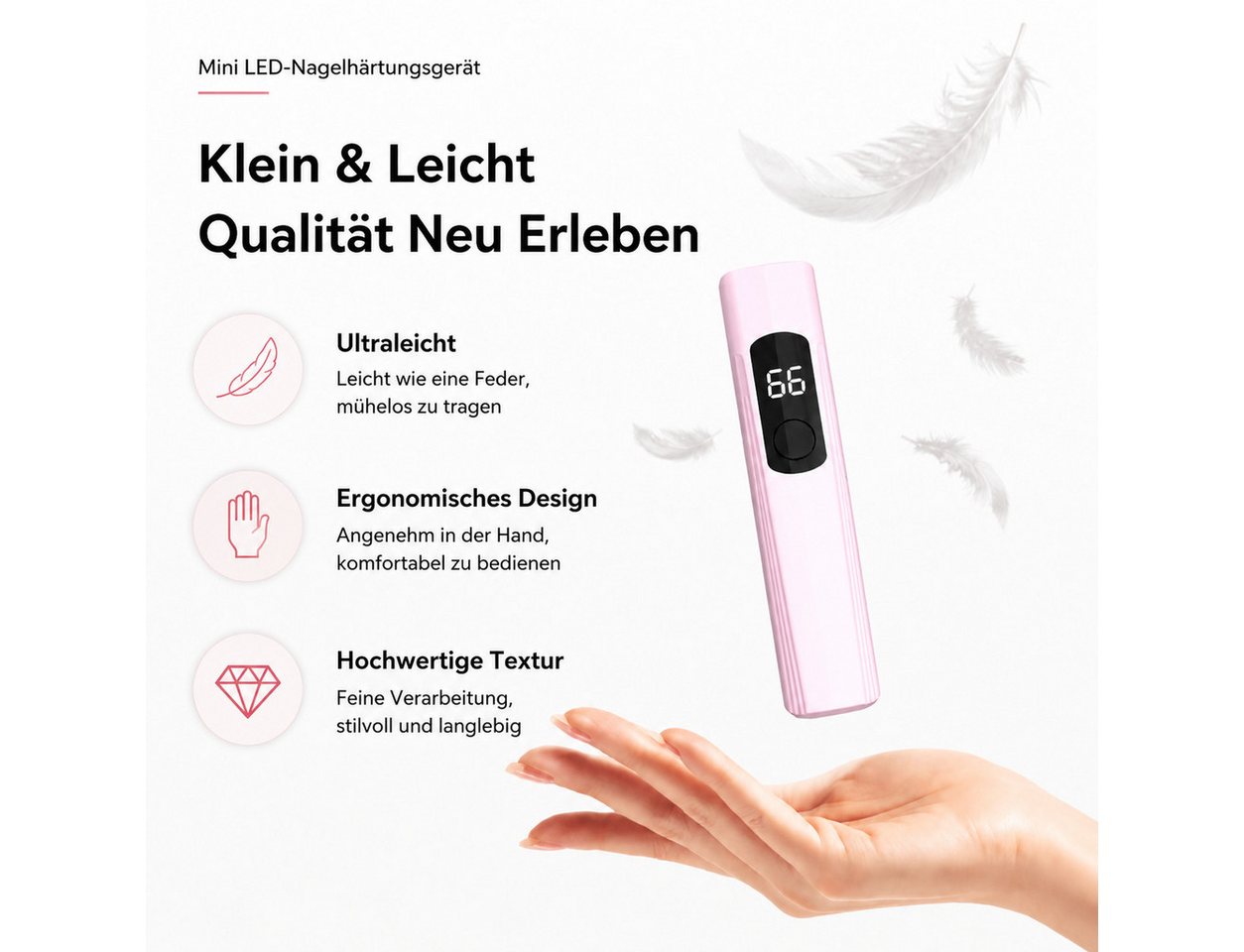 XEOOCE UVC-Leuchtmittel UV Nagellampe für Gelnägel, Wiederaufladbar, LED Lichthärtungsgerät, 3 W, LED-Modul, Packung, USB-Ladekabel, Deckt alle Nägel ab, 300-mAh-Akku Bild 5