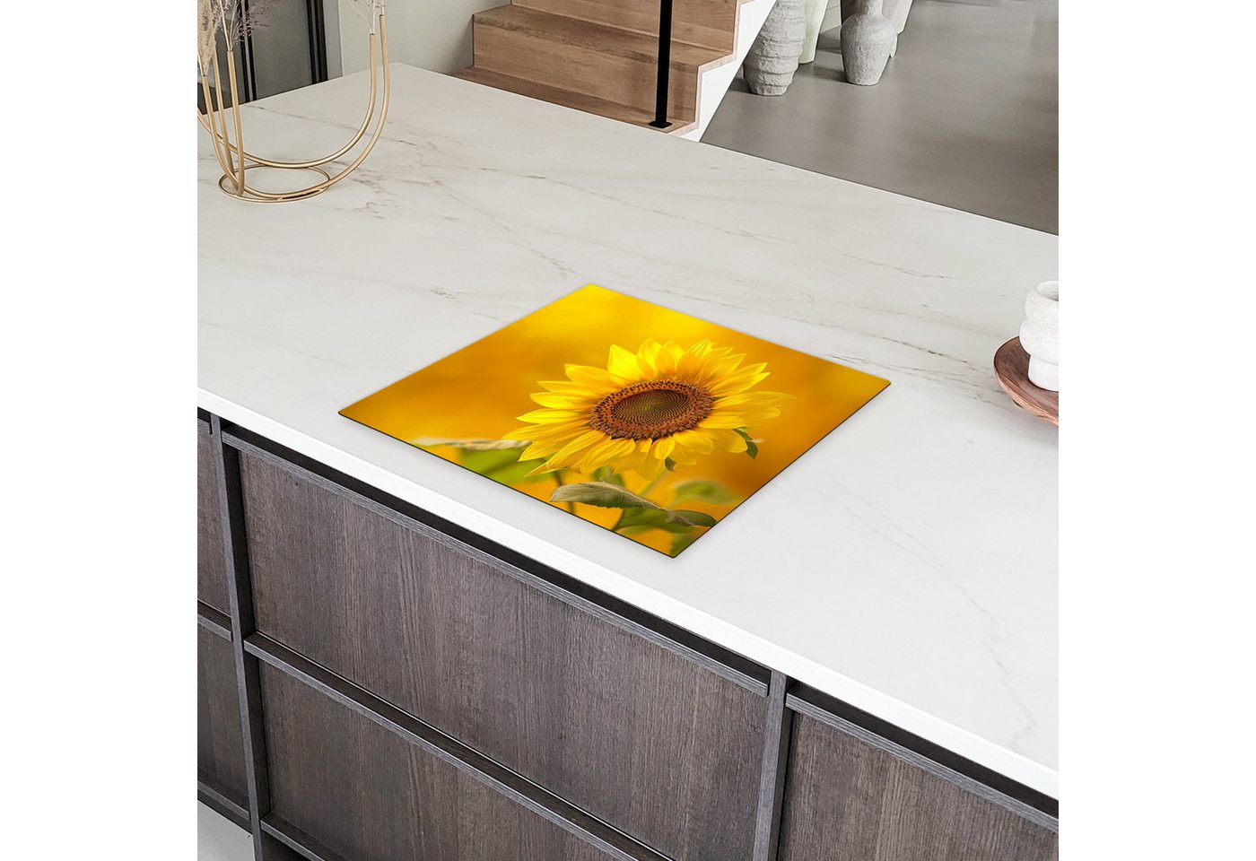 MuchoWow Herd-Abdeckplatte Sonnenblume - Blume - Gelb, Vinyl, (1 tlg), Ceranfeldabdeckung Küche, Herdabdeckplatte Einteilig, 59x51 cm