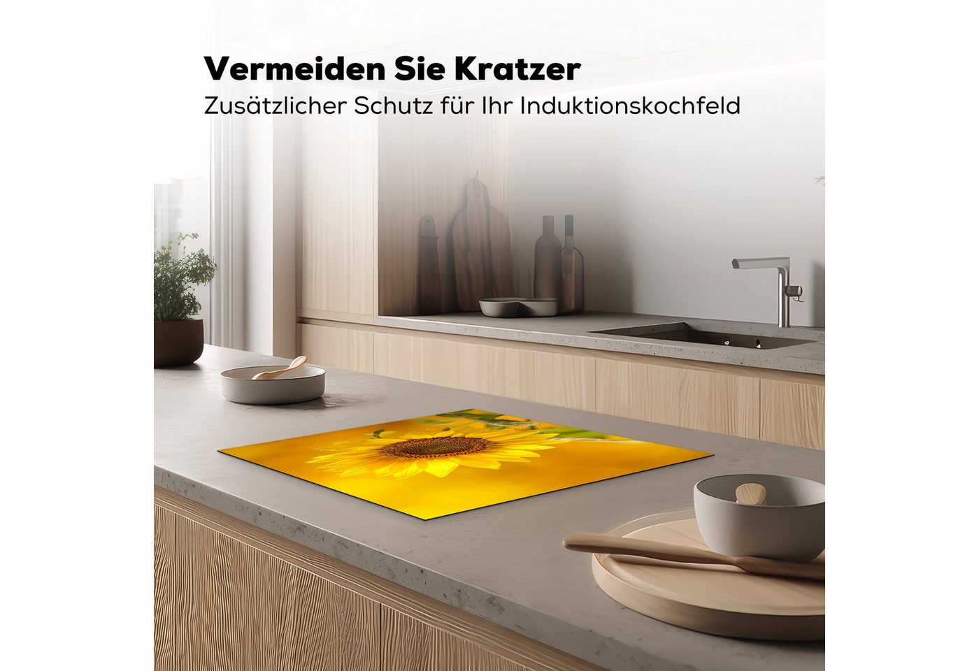 MuchoWow Herd-Abdeckplatte Sonnenblume - Blume - Gelb, Vinyl, (1 tlg), Ceranfeldabdeckung Küche, Herdabdeckplatte Einteilig, 59x51 cm Bild 3