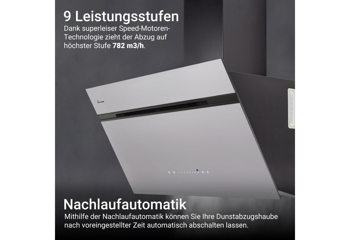KKT KOLBE Wandhaube Dunstabzugshaube 90cm AURORA9005SW RGBW Ambientebeleuchtung Kopffreihaube / Umluft / Abluft / Smart WiFi-App / Schwarz Weiß / Glas Bild 2