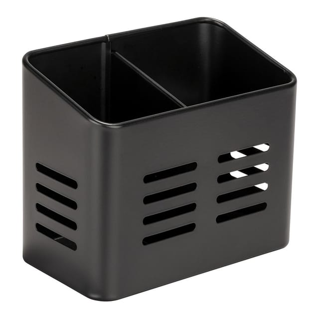 Besteckkorb Baco Schwarz, aus pulverbeschichtetem Metall, Schwarz, pulverbeschichtetes Metall schwarz - schwarz - Wenko