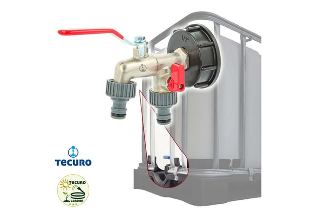 Tecuro - Doppel Kugelauslaufventil mit Steckkupplung und ibc Adapter Grobgewinde S60 x 6