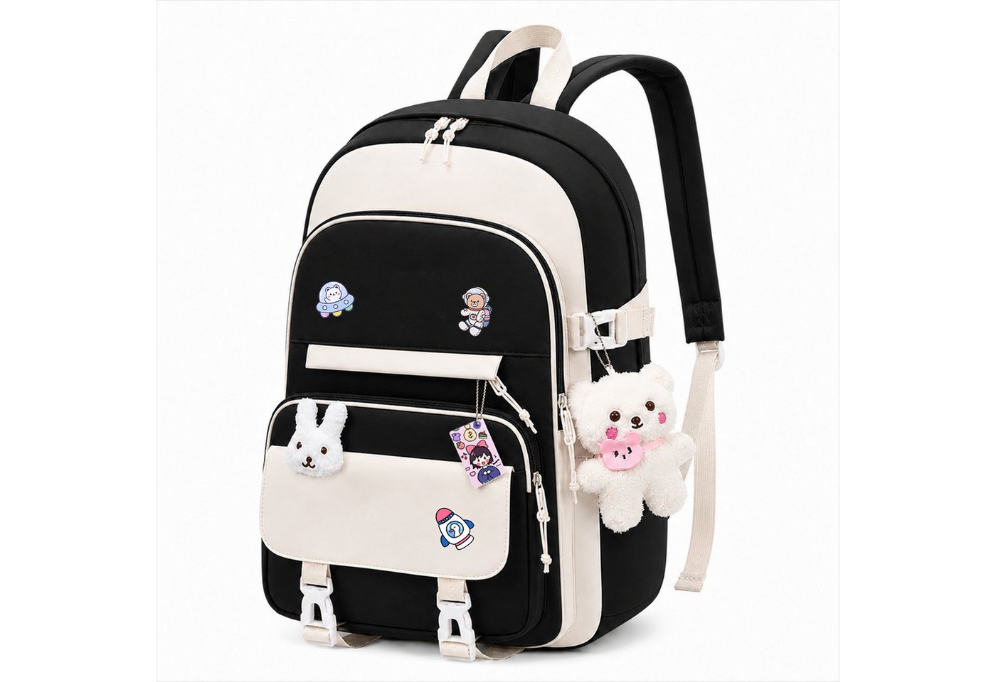 MOPUEA Schulrucksack Schulrucksack mit Laptopfach, leicht, wasserabweisend, gepolstert (Rucksack-Set, 1 Rucksack mit mehreren Fächern und gepolstertem Rücken), Leicht, wasserabweisend, atmungsaktiv, mit Trolleyband Bild 2