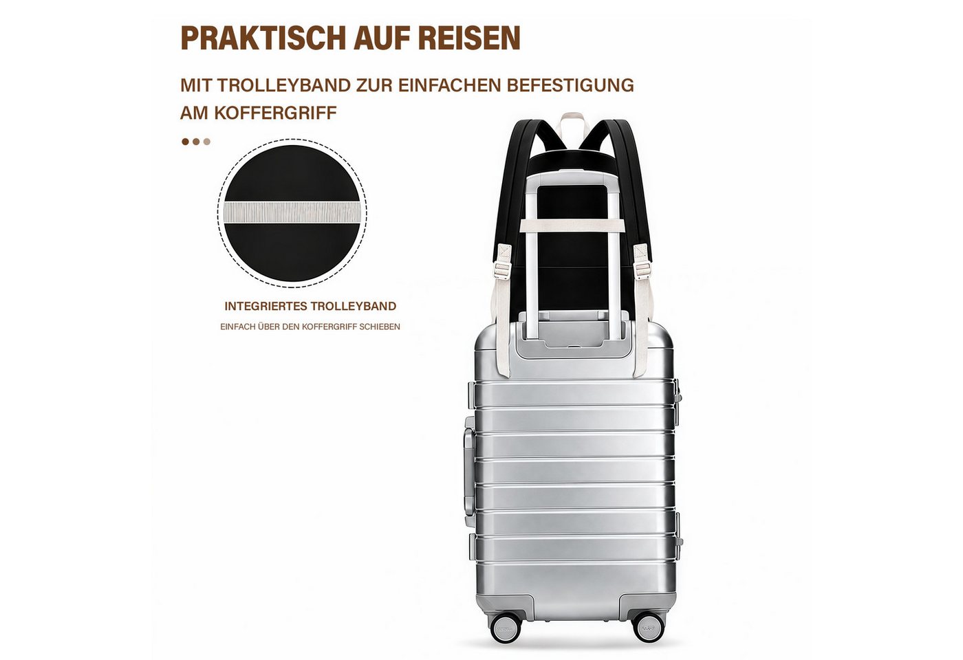 MOPUEA Schulrucksack Schulrucksack mit Laptopfach, leicht, wasserabweisend, gepolstert (Rucksack-Set, 1 Rucksack mit mehreren Fächern und gepolstertem Rücken), Leicht, wasserabweisend, atmungsaktiv, mit Trolleyband Bild 3